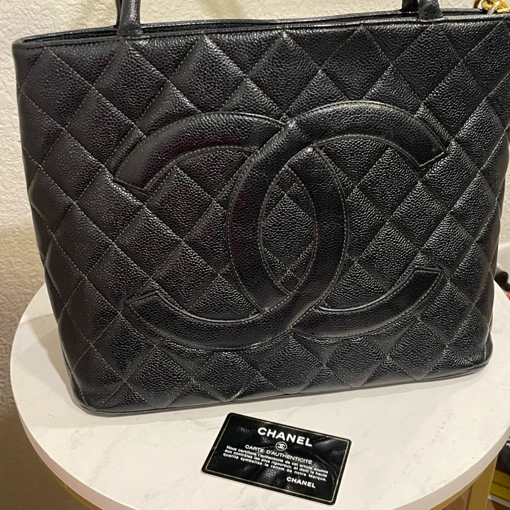 Vintage Chanel Caviar Medallion Tote with Iconic CC Logo